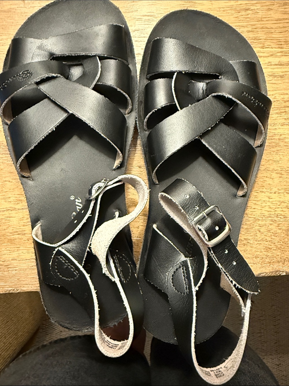 Black Leather Strappy Women's Sandals Salt Water by Hoy